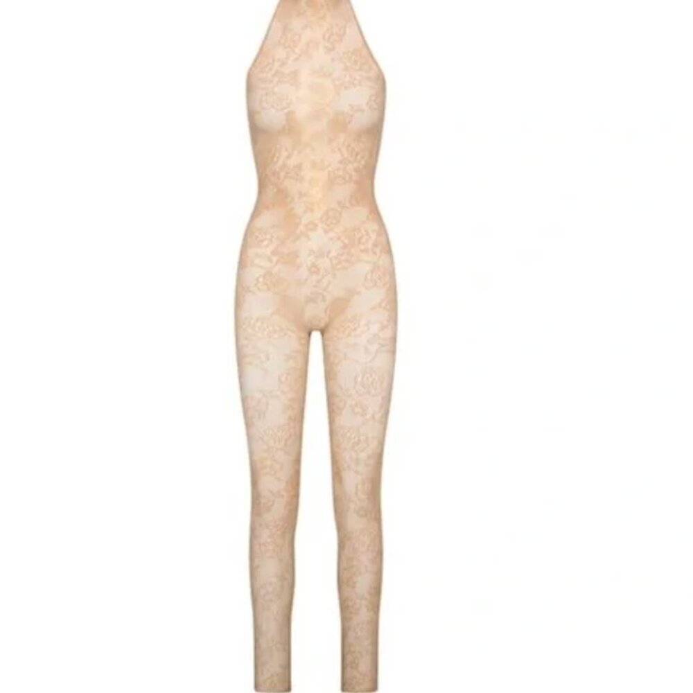 Skims Knit Lace Catsuit Ochre